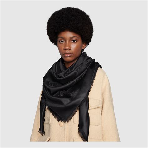 gucci vintage wool shawl|GG wool jacquard shawl in dark grey and black .